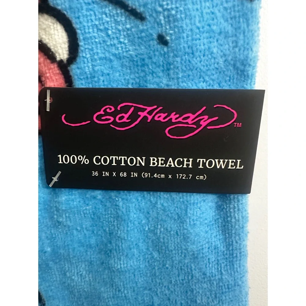 Ed Hardy‎ Panther Rose Beach Towel NWT 100 Cotton 36x68 Y2K Tattoo Biker Decor